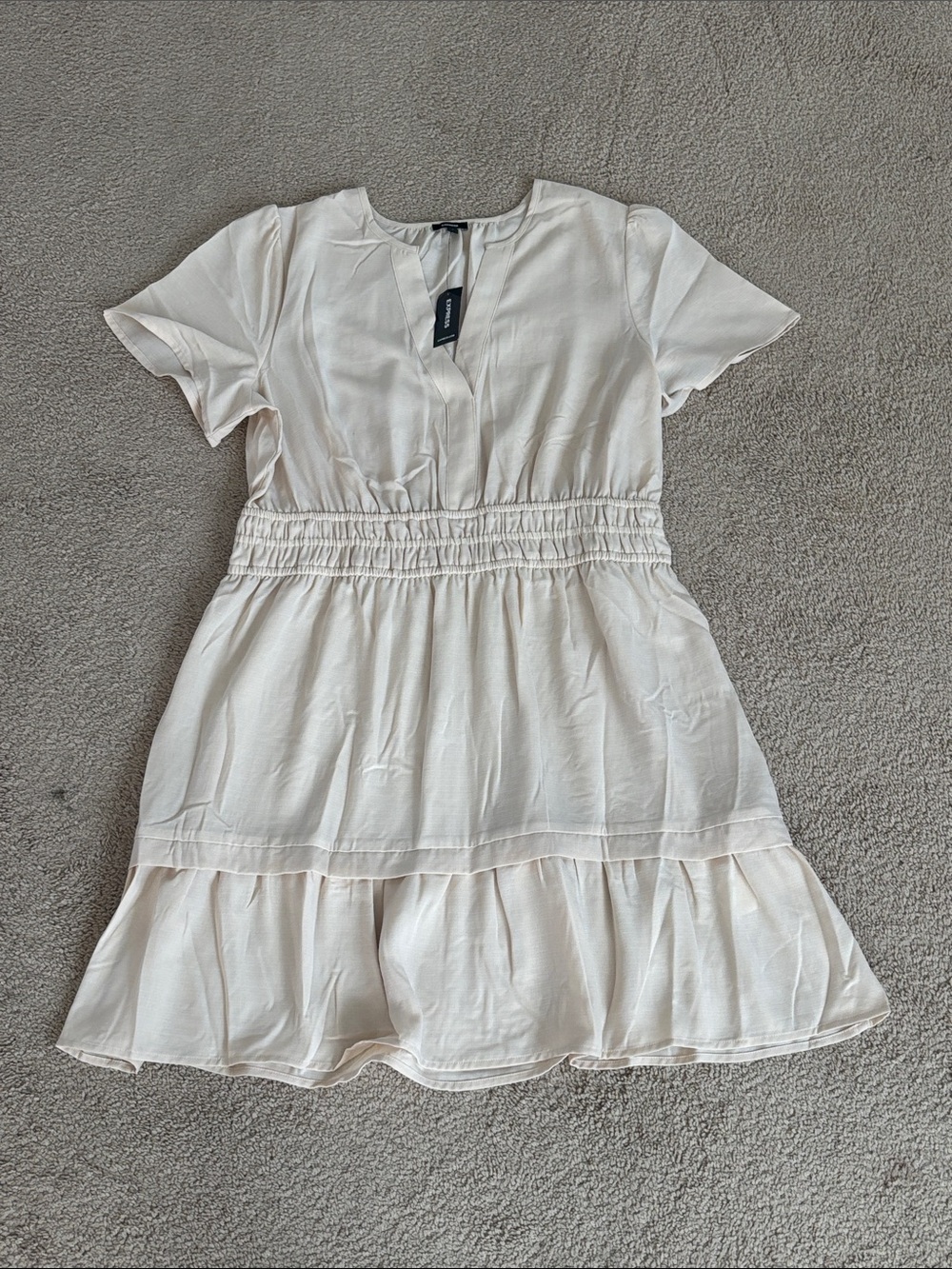 Express Cream Short Sleeve Tiered Dress